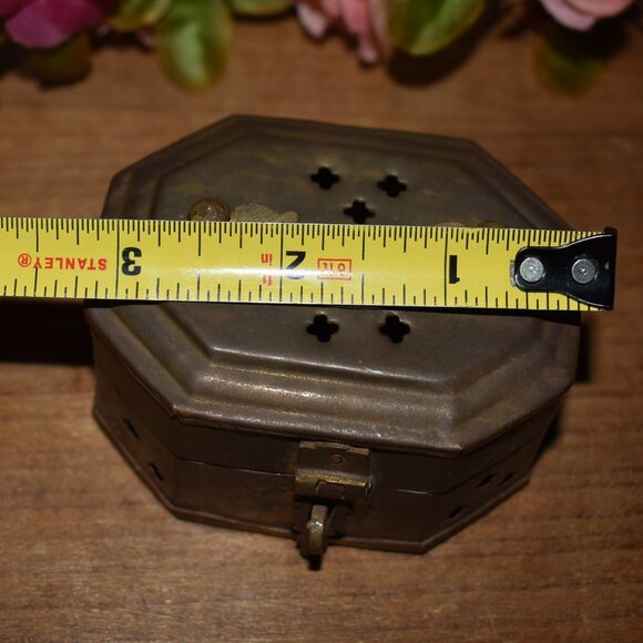 Vintage Antique Small Brass Incense Trinket Cricket Box Decor - Picture 4 of 14